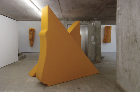 Franz Erhard Walther, Körperformen GELB / Body Shapes YELLOW, 2012, sewn dyed cotton fabric, foam, nettle cloth (2 parts), dimensions vary by installation