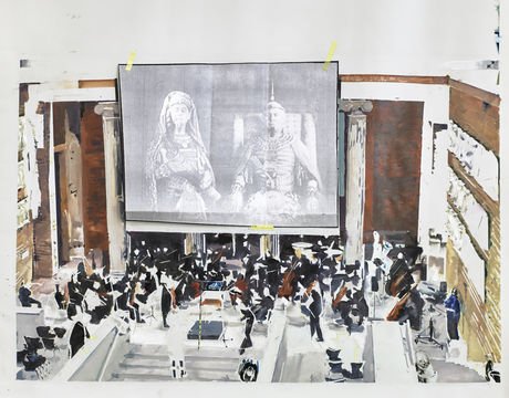 Dierk Schmidt, Untitled (Neues Museum am 17.09.2011), 2016 Oil, collage on PVC foil 80 x 120 cm