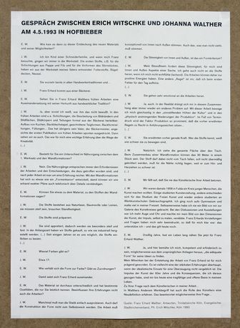 Interview with Johanna E. Walther, Excerpt from: Franz Erhard Walther, Antworten. Trinitatskirche Köln 1993.