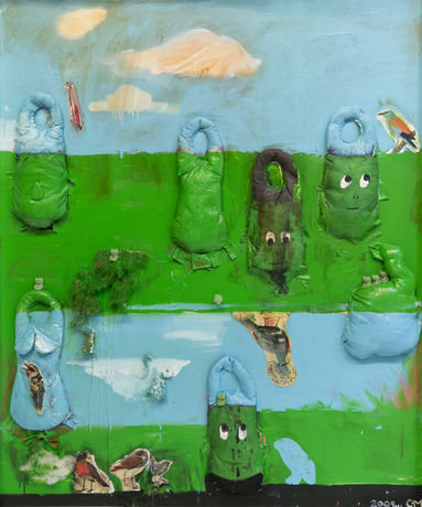 Pond, 2009, oil, collage on canvas, 137,2 x 114,3 cm