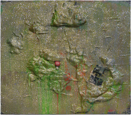 Untitled, 2008-2012, oil, glitter, collage on canvas, 149,9, x 163,8 cm