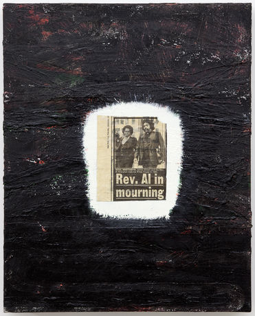 Chris Martin, Rev. Al in Mourning, 2006-2007, oil and collage on canvas, 50,8 x 40,6 cm     